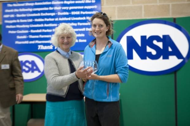Marie Prebble, winner of the Young Shepherd of the Future competition, collects her award from Lady Paice.